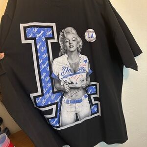 Black Graphic T-Shirt with Blue and White Design